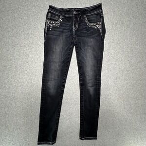 Miss Me Skinny Jeans Womens 26 Dark Wash Sequin Rhinestone Embellished JE5682SR